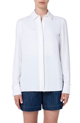 Akris punto Fringe Detail Button-Up Shirt in Cream