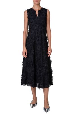Akris punto Hello Sunshine Embroidered Floral Appliqué Cotton Midi Dress in Black