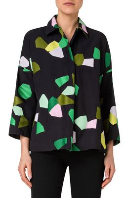 Akris punto Kaliedoscope Embroidered Blouse in 095 Black-Multicolor