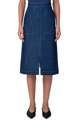 Akris punto Laser Pin Dot A-Line Denim Skirt in Blue Denim-Cream