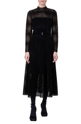 Akris punto Long Sleeve Velvet Grid Dress in 009 Black