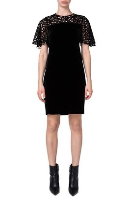 Akris punto Mixed Media Short Sleeve Shift Dress in Black