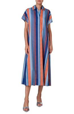Akris punto Multistripe Polo Placket Cotton Midi Dress in Denim-Multicolor