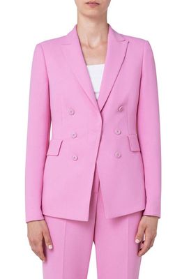 Akris punto One-Button Double Breasted Pebble Crepe Blazer in Pink