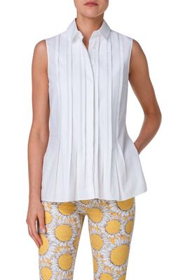Akris punto Pintuck Sleeveless Cotton Button-Up Shirt in Cream