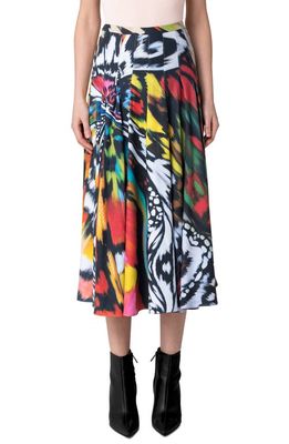 Akris punto Pleated Butterfly Print Midi Skirt in Multicolor