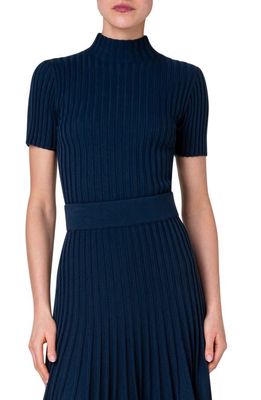 Akris punto Rib Mock Neck Virgin Wool Sweater in 079 Navy Denim