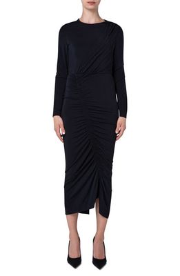 Akris punto Ruched Long Sleeve Stretch Jersey Dress in Black