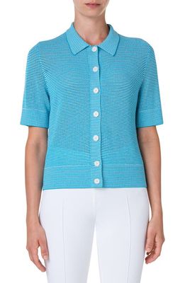 Akris punto Short Sleeve Merino Wool Cardigan in Turquoise-Cream