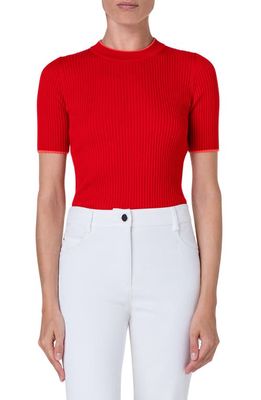 Akris punto Short Sleeve Rib Virgin Wool Sweater in Red