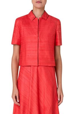 Akris punto Short Sleeve Silk & Cotton Jacket in Orange Red