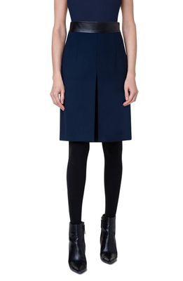 Akris punto Stretch Wool Crepe Pleated Skirt in 097 Navy