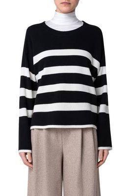 Akris punto Stripe Cashmere & Wool Sweater in Black-Cream