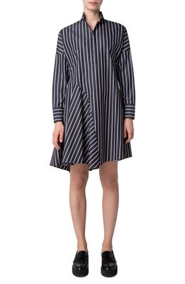 Akris punto Stripe Long Sleeve Cotton Poplin Shirtdress in Black-Multi