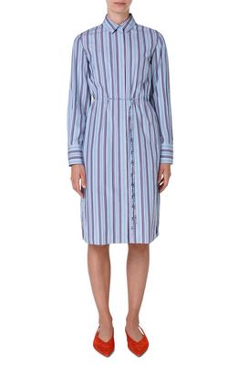 Akris punto Stripe Long Sleeve Poplin Shirtdress in Stripe Reflecting Or