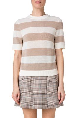 Akris punto Stripe Merino Wool Mesh Sweater in Cream-Beige