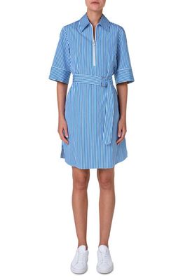Akris punto Stripe Short Sleeve Cotton Poplin Shirtdress in Electric Blue-Cream