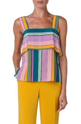 Akris punto Stripe Sleeveless Square Neck Silk Top in Mauve-Multicolor