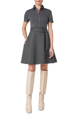 Akris punto Stripe Stretch Cotton Blend A-Line Dress in 093 Black-Cream