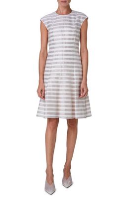 Akris punto Texture Stripe A-Line Dress in Flax-Cream