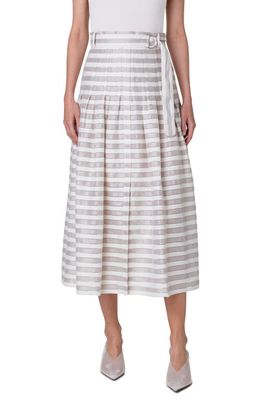 Akris punto Texture Stripe Belted Midi Skirt in Flax-Cream