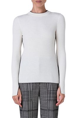 Akris punto Tipped Virgin Wool Rib Sweater in Cream-Black
