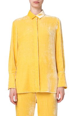 Akris punto Velvet Corduroy Button-Up Shirt in Yellow