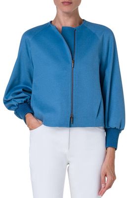 Akris punto Virgin Wool & Cashmere Jacket in Medium Blue Denim