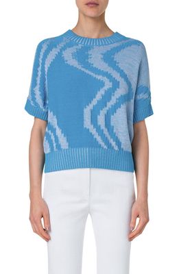 Akris punto Wave Jacquard Cotton Sweater in Turquoise