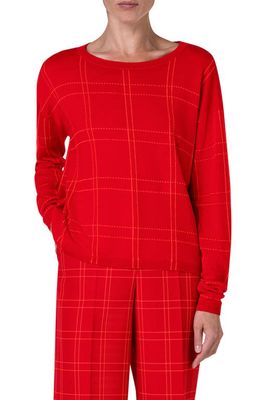 Akris punto Windowpane Plaid Virgin Wool Blend Sweater in Red