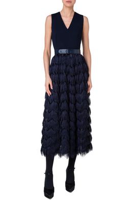 Akris punto Zigzag Fringe Dress in 097 Navy