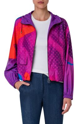 Akris Retro Print Hooded Jacket in Purple-Multicolor
