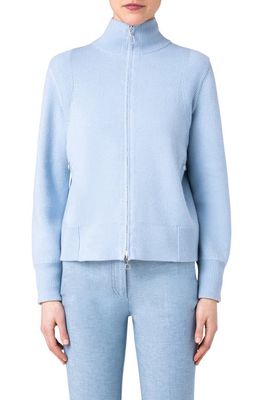 Akris Reversible Cashmere Zip Cardigan in Ice Blue-Light Melange