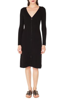 Akris Rib Knit Stretch Wool & Silk Dress in Black
