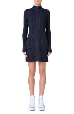 Akris Rib Long Sleeve Virgin Wool Blend Sweater Dress in 089 Charcoal