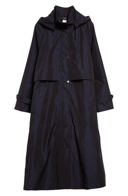 Akris Robin Water Repellent Silk Taffeta Hooded Coat in Navy