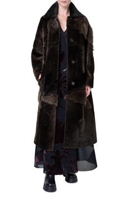 Akris Ruth Floral Patchwork Genuine Shearling Coat in 159 Moss