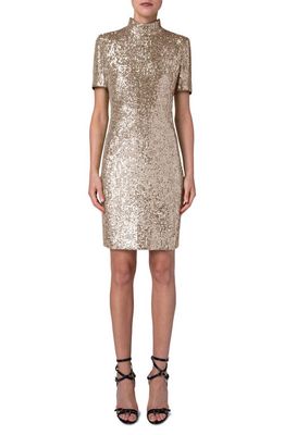 Akris Sequin Mock Neck Cocktail Sheath in Gold