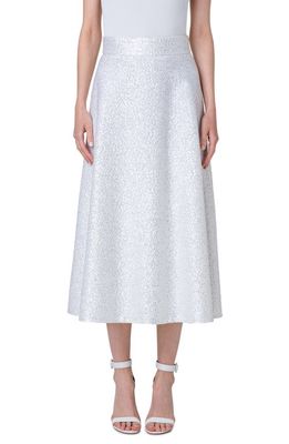 Akris Sequin Wool Blend A-Line Midi Skirt in Ecru