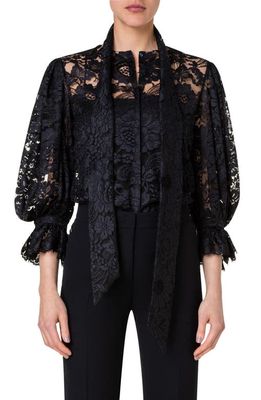 Akris Sheer Lace Blouse with Scarf in Black