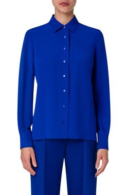 Akris Silk Crepe Button-Up Shirt in Ink