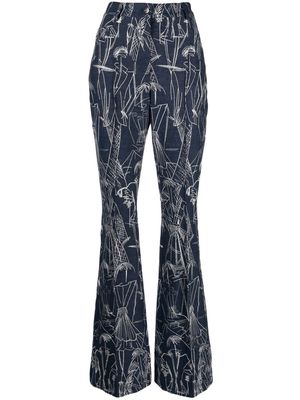 Akris sketch-print flared jeans - Blue