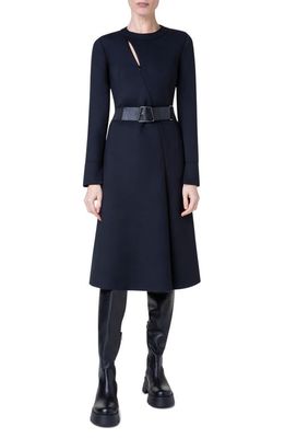 Akris Slit Detail Long Sleeve Techno Neoprene Dress in 009 Black