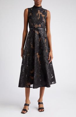 Akris Square Jacquard Sleeveless Fit & Flare Dress in 099-Black