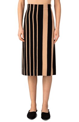Akris Stripe Cashmere A-Line Skirt in Black Craft