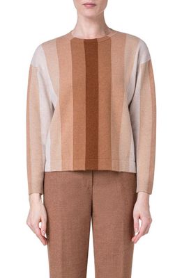 Akris Stripe Cashmere Sweater in 331 Camel-Multicolor