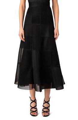 Akris Techno Grid Patchwork Midi Skirt in Black