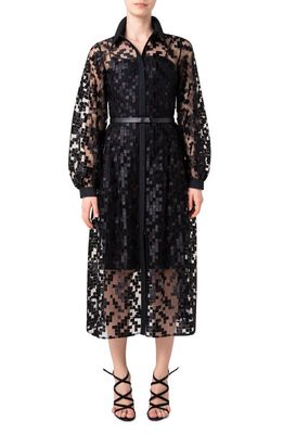 Akris The Order of Things Embroidered Tulle Long Sleeve Midi Dress in 094 Black-Mocha