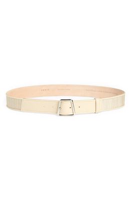 Akris Trapezoid Buckle Leather & Horsehair Belt in Greige