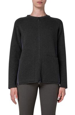 Akris Two-Tone Cashmere Zip Cardigan in 557 Moss-Lavender